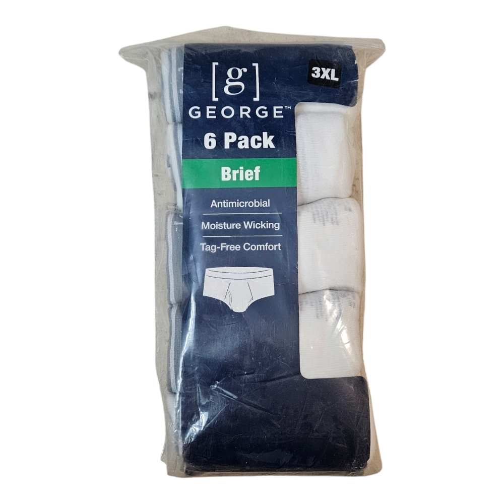 George Men's Briefs 6 Pack Size 3XL White Cotton Tag-Free NEW